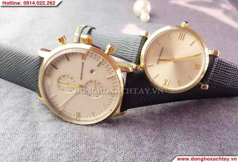 Đồng hồ đôi dây da Armani AR1722-AR1726