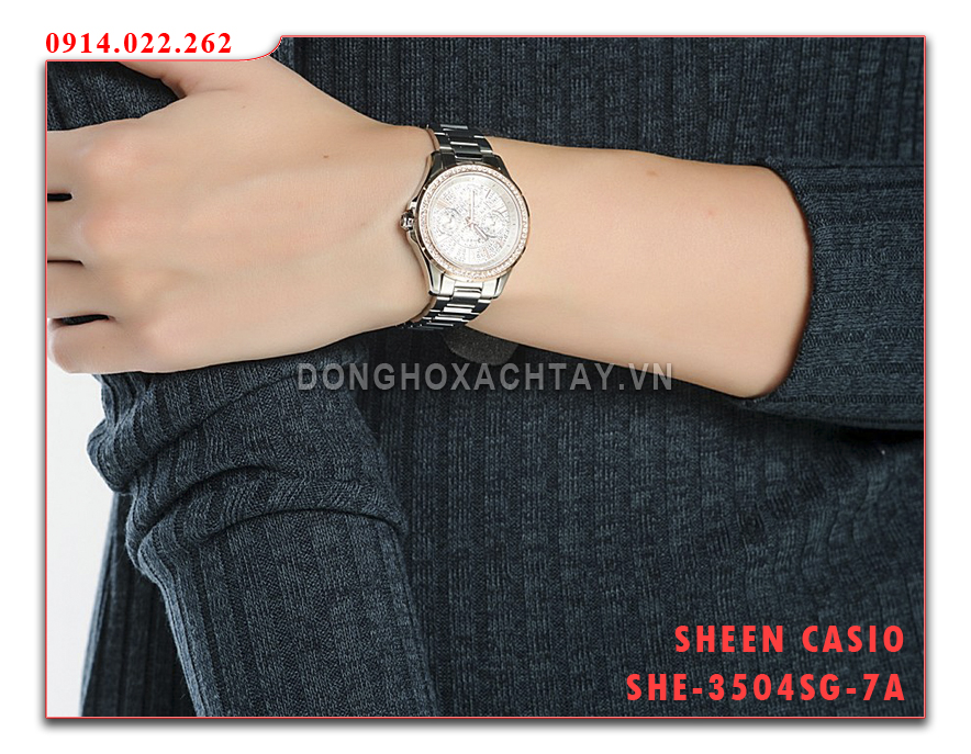 đồng hồ nữ casio she-3504sg-7av