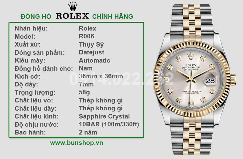 bunshop.vn|đồng hồ rolex datejust r006 automatic dành cho nam