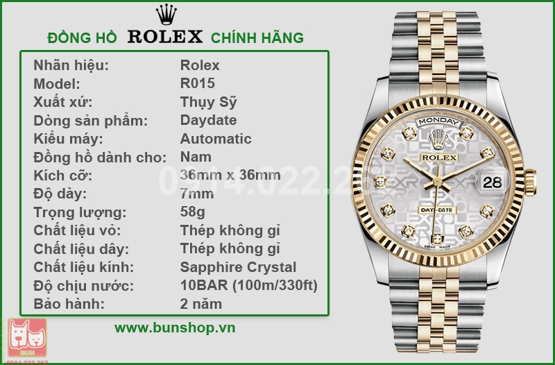 bunshop.vn|rolex thụy sỹ r015