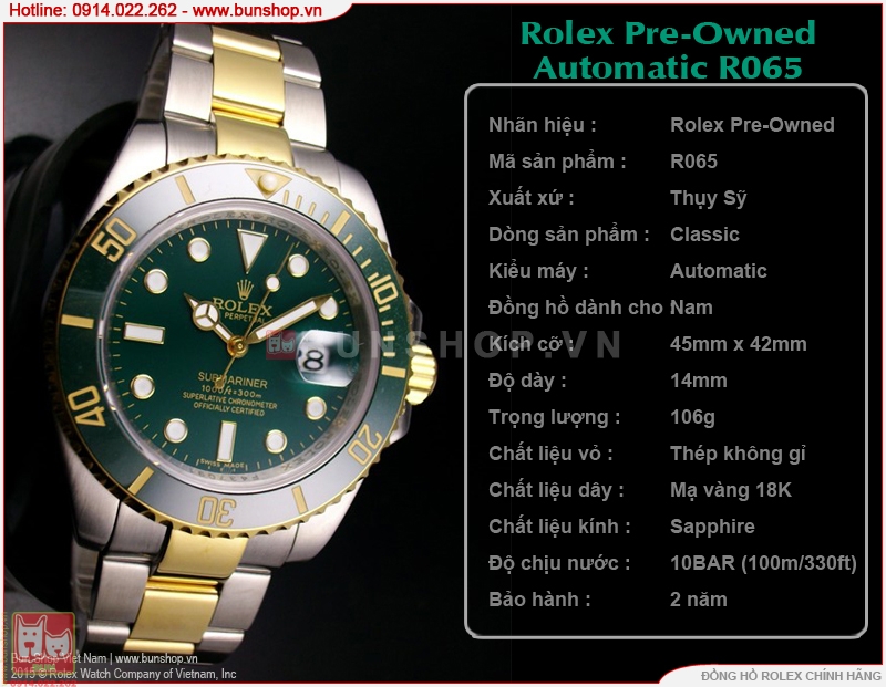 bunshop.vn|Đồng hồ Rolex Pre-Owned Automatic R065
