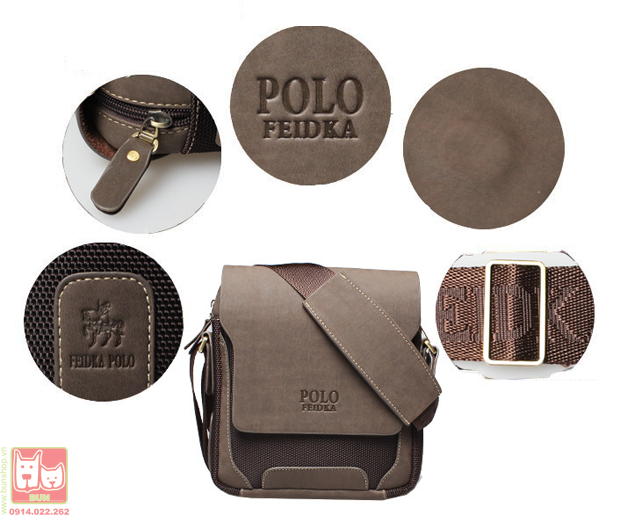 www.bunshop.vn| Túi Da Cao Cấp Polo Phối Vải Oxford Dành Cho Nam Logo
